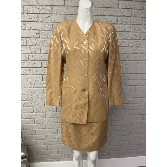Dana Buchman Petite Women Jacquard Linen Skirt & Jacket Suit Set 4/8 - Picture 1 of 13